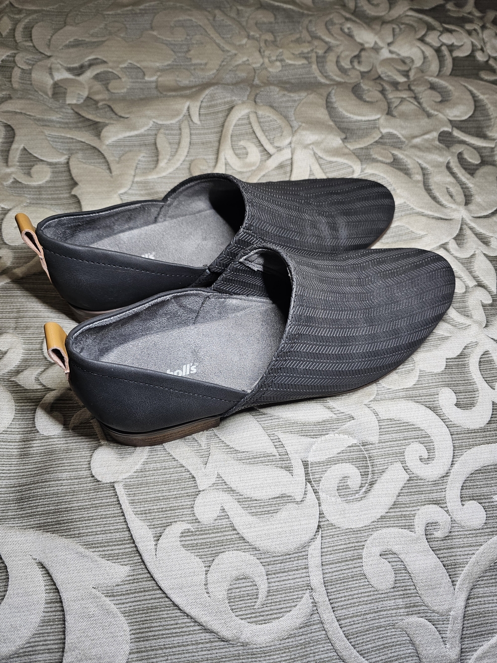 Dr. Scholl's Women's Black Slip-On Loafers with Tan Heel Loop